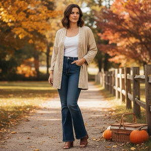 Solitaire by Ravi Khosla Beige Embroidered Open Front Cardigan Kimono Small